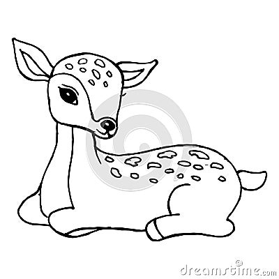 illustration, cute contour hand-drawn deer, for coloring book Vector Illustration