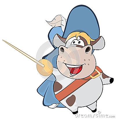 Illustration of a Cute Cow. King's Musketeer. Cartoon Character Vector Illustration