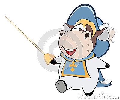 Illustration of a Cute Cow. King's Musketeer. Cartoon Character Vector Illustration