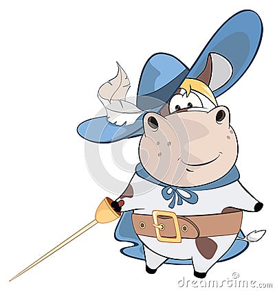 Illustration of a Cute Cow. King's Musketeer. Cartoon Character Vector Illustration