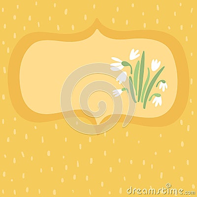 Illustration of a cute crocuses, frame for text with dotted yellow background. Vintage speech bubble stock illustration Vector Illustration