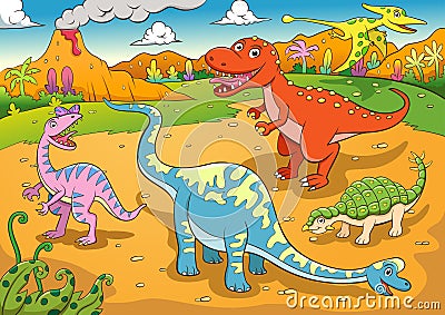 Illustration of cute dinosaurs cartoon Vector Illustration