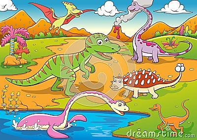 Illustration of cute dinosaurs cartoon Stock Photo