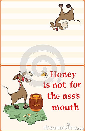 Illustration of a Cute Donkey. Postcard. Proverb Vector Illustration