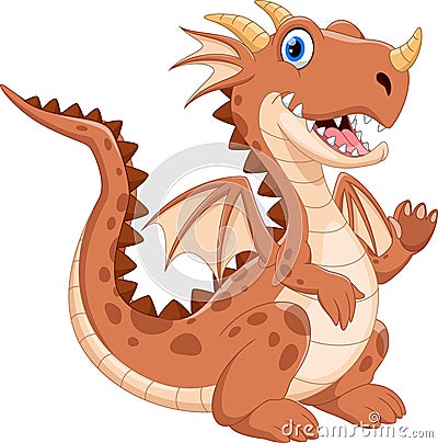 Cute dragon cartoon waving Stock Photo