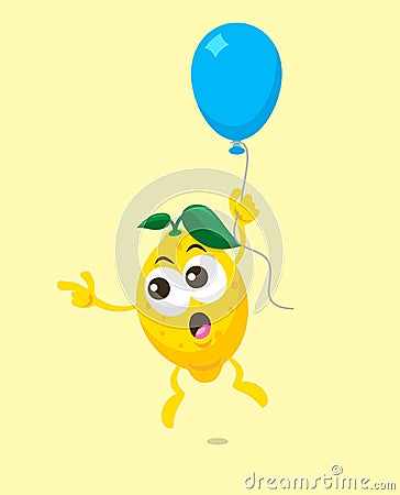 Illustration of cute flying lemon mascot Stock Photo