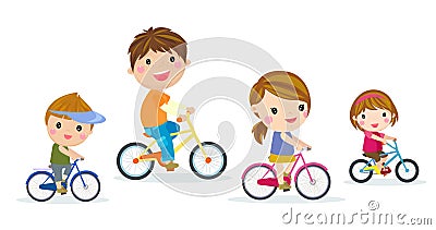 Four children biking Vector Illustration