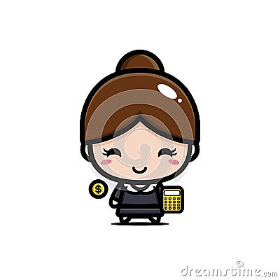 Cute girl cartoon character becomes an accountant worker holding a calculator Vector Illustration