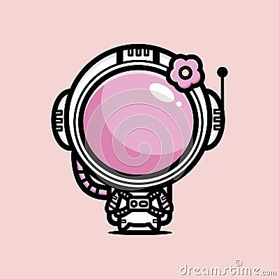 Cute girl cartoon character becomes an astronaut wearing an astronaut costume Vector Illustration