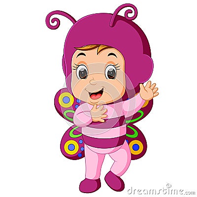 Cute girl cartoon wearing butterfly costume Vector Illustration