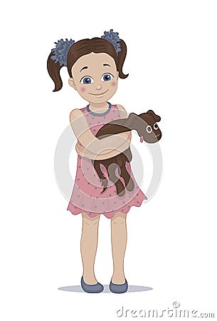 Illustration of a cute girl embracing her pet puppy Vector Illustration