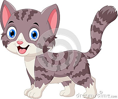 Illustration of cute grey cat cartoon Vector Illustration