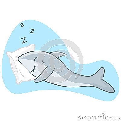 Cute grey shark is sleeping on a pillow Vector Illustration