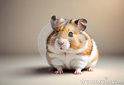 Cute hamster on gray background, closeup, Funny pet Cartoon Illustration