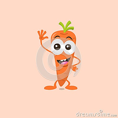 Illustration of cute happy carrot mascot greeting someone with big smile isolated on light background Vector Illustration