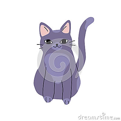 Illustration of cute happy sitting dark purple cat Vector Illustration