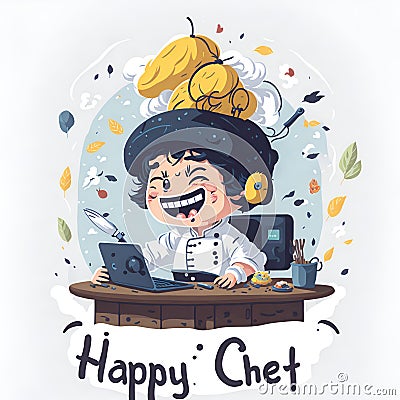 illustration of cute japan CHEF . cartoon character illustration. generative AI Cartoon Illustration