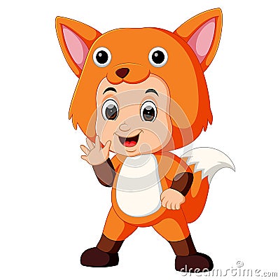 Cute kids cartoon wearing fox costume Vector Illustration