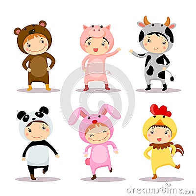 Illustration of cute kids wearing animal costumes Vector Illustration