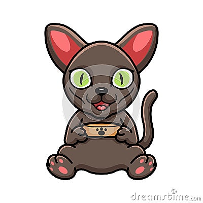 Cute korat cat cartoon holding food bowl Vector Illustration