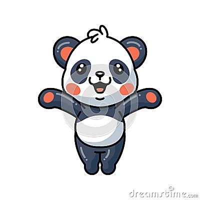 Cute little panda cartoon raising hands Vector Illustration