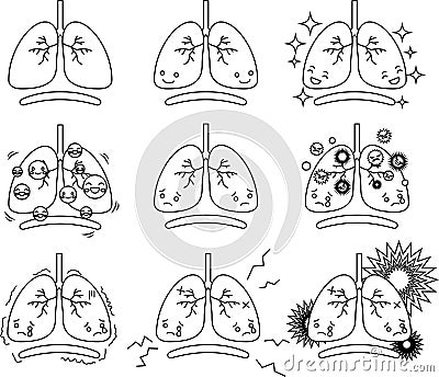 Illustration of a cute lung and diaphragm outline set Vector Illustration