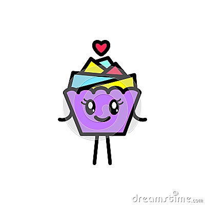 Smiling cupcake with arms and legs on a white background. Vector Illustration