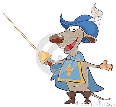 Illustration of a Cute rat . King's Musketeer. Cartoon Character Vector Illustration