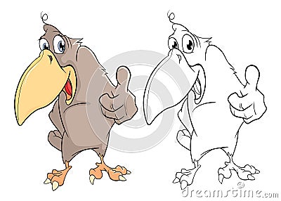 Illustration of a Cute Raven. Cartoon Character. Coloring Book Vector Illustration