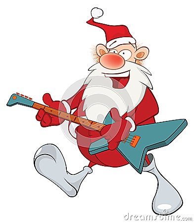 Illustration of Cute Santa Claus Jazz Guitarist. Cartoon Character Vector Illustration