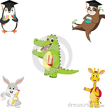Illustration of cute School animal characters Vector Illustration