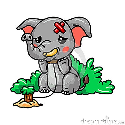 Cute sick baby elephant cartoon Vector Illustration