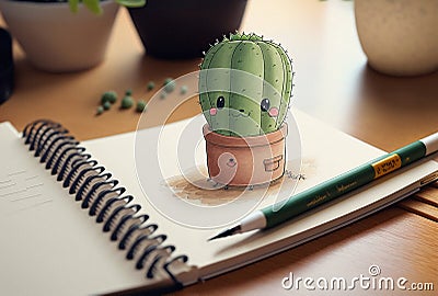 Illustration of a cute spiky cactus with a smiley face Stock Photo