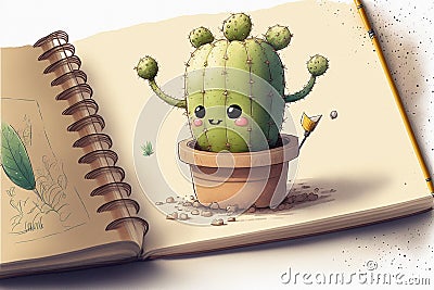 Illustration of a cute spiky cactus with a smiley face Stock Photo