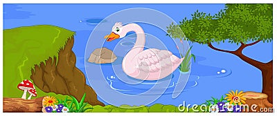 Cute swan floats on mountain river for you design Stock Photo