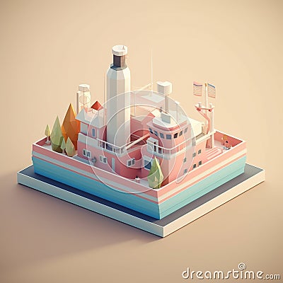 cute tiny isometric Petroleum rig in the middle of the sea with Generative AI Cartoon Illustration