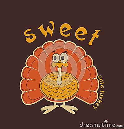 Illustration of cute turkey, tee shirt print Stock Photo