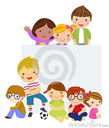Group Kids and banner Vector Illustration