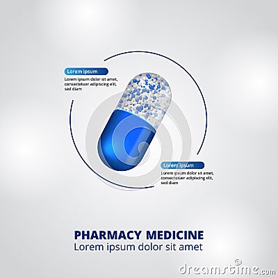 Illustration of 3D capsule pill medicine pharmacy infographic data visualization healthcare nutrition ingredients Stock Photo
