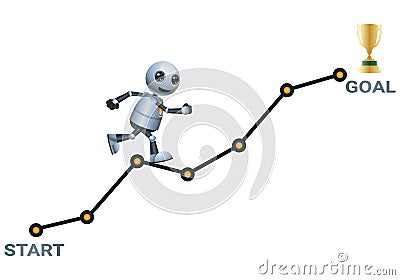 illustration 3d of little robot climb ascending chart try to reach the goal Cartoon Illustration