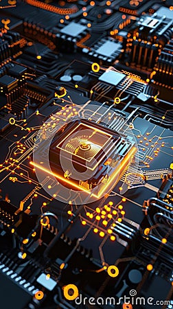 illustration 3D Model Quantum AI system for cryptographic security and unbreakable encryption Cartoon Illustration
