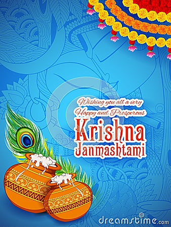 Dahi handi celebration in Happy Janmashtami festival background of India Vector Illustration