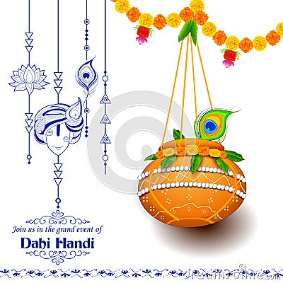 Dahi handi celebration in Happy Janmashtami festival background of India Vector Illustration