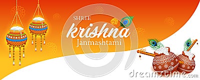 dahi handi celebration in Happy Janmashtami festival background of India Vector Illustration