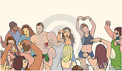 Illustration of dancing festival crowd Stock Photo