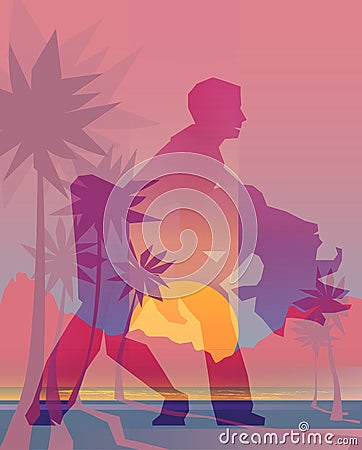 Illustration of dancing pair on the beach Stock Photo