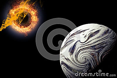 Illustration of dangerous meteorite approaching Earth on a collision course Stock Photo