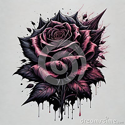 Illustration of a dark rose flower. Stock Photo