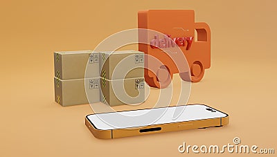 Illustration of 3Dd rendered phone with beautiful orange background and multiple popping screens: perfect for sticker designs Cartoon Illustration