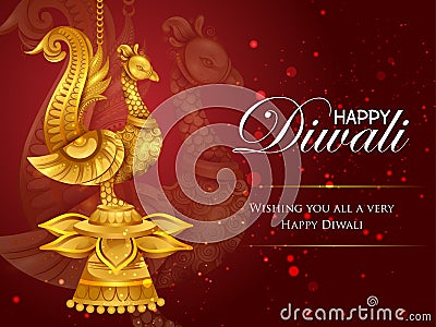 Illustration of decorated diya for Happy Diwali holiday background Vector Illustration